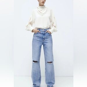 Zara Light Blue High Rise Distressed Jeans